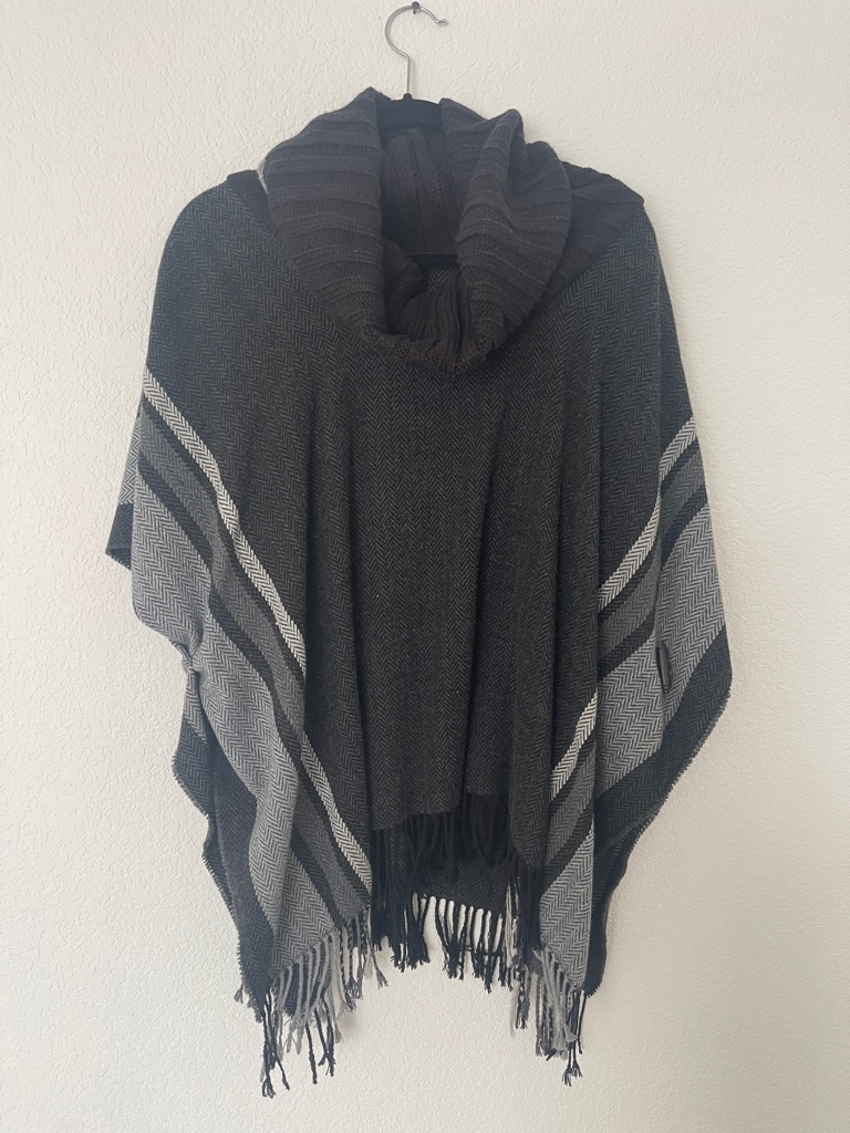 Women’s Charcoal Gray Cowl Neck Poncho Cape